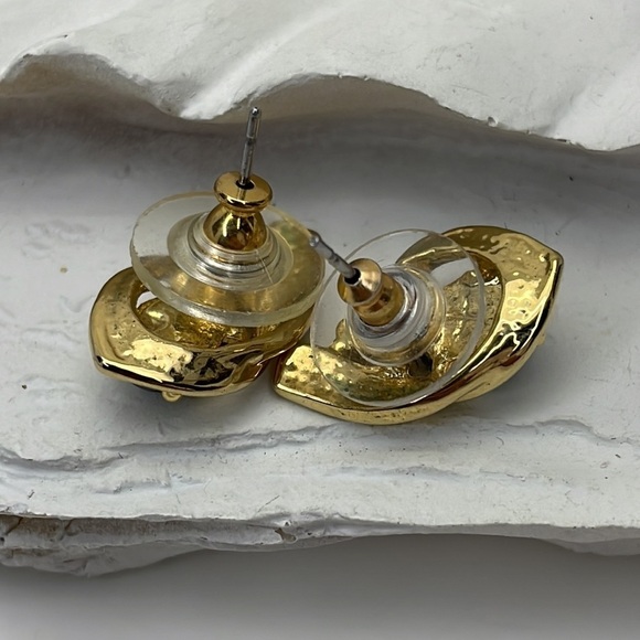 Vintage Hematite Gold Tone Crystal Peirced Earrings - Picture 7 of 7